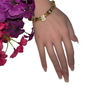 “B” Gold Tone Beaded Crystal Bracelet